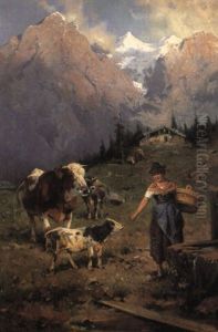 Ved En Alpehytte by Adolf Ernst Meissner