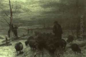 Heimkehrender Schafer Mit Seiner Herde by Adolf Ernst Meissner