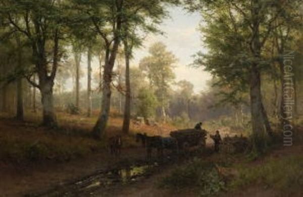 Waldlandschaft Mit Holzarbeitern Und Pferdeuhrwerk - view 1