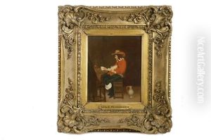 A Cavalier Playing Cards by Jean-Louis-Ernest Meissonier