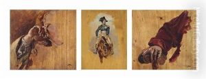 Two Hand Studies; And A Study Of Marshal Jean-baptiste Bessieres (1768-1813) by Jean-Louis-Ernest Meissonier