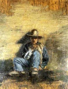Homme Assis Au Chapeau