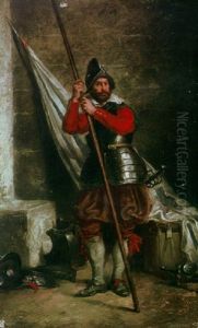 A Cavalier Standing With A Staff In An Armory