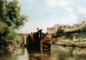 Swimming In The River by Jean Charles Meissonier