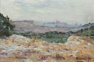 Les Angles, Vue Sur Le Palais De Papes by Joseph (Francois Xavier) Meissonnier