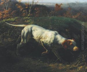 Portrait Of A Gun Dog In A Landscape by Ernst Meister