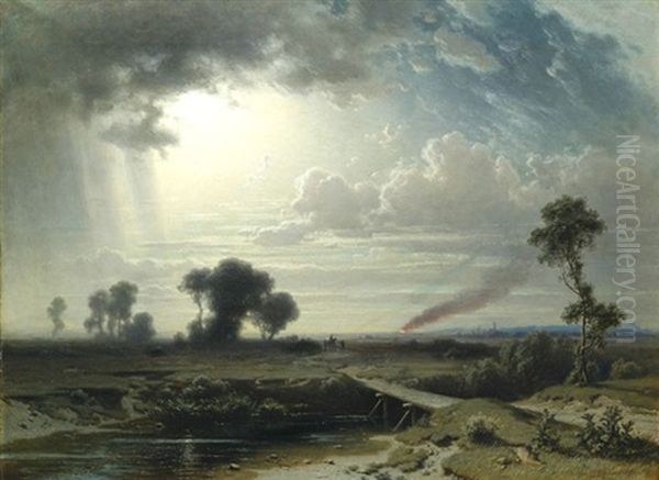 Weite Abendliche Landschaft Mit Einer Feuersbrunst - view 1