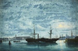 Stockholm In Moonlight by Daniel Hermann Anton Melbye