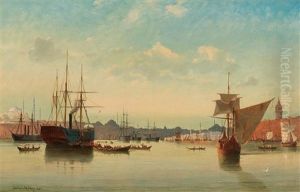 A View Of The Port In Istanbul by Daniel Hermann Anton Melbye