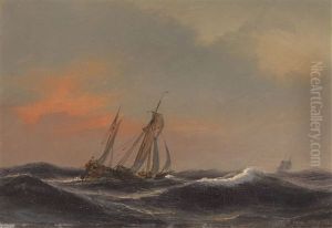 Segelschiff Auf Schwerer See by Daniel Hermann Anton Melbye