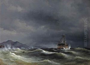A Sailing Vessel In Rough Sea by Daniel Hermann Anton Melbye