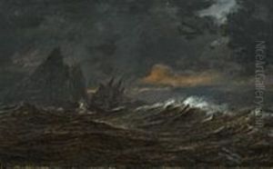 The Danish Frigate Gefion In Stormy Weather Near Gibraltar by Daniel Hermann Anton Melbye
