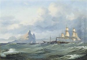 Shipping In The Mediterranean Off The Rock Of Gibraltar by Daniel Hermann Anton Melbye