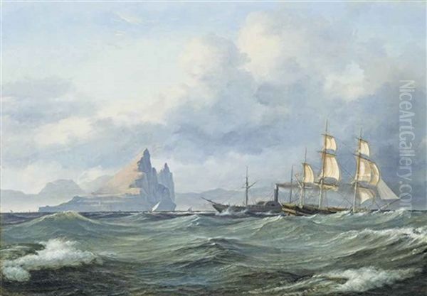 A Bark And A Steam Ship Passing The Rock Of Gibraltar - view 1