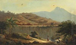 Mountainscape With Women Washing Clothes In The River, Probably Morocco