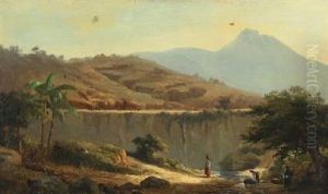 Mountainscape With Women Washing Clothes In The River, Probably Marocco by Daniel Hermann Anton Melbye