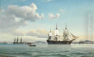 Ships In The Bosphorus Off Istanbul by Daniel Hermann Anton Melbye