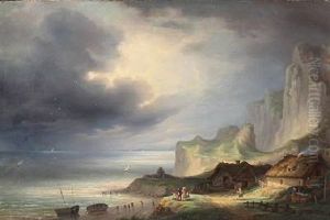 Coastal Scene With People On The Beach Looking Out Over The Sea