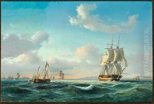 The Sailing Ship Johanna And Other Vessels In Sundet Off Kronborg Castle