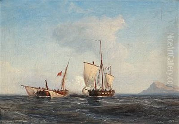 Two Sailing Ships Fighting Against Each Other - view 1