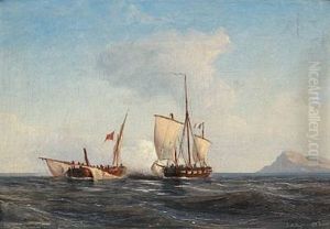 Two Sailing Ships Fighting Against Each Other by Daniel Hermann Anton Melbye