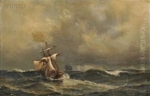 Sailing Ships In Heavy Seas by Daniel Hermann Anton Melbye
