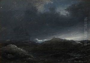 Seascape At Nighttime by Daniel Hermann Anton Melbye
