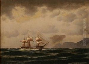 Seascape With A Danish Warship Passing A Rocky Coast