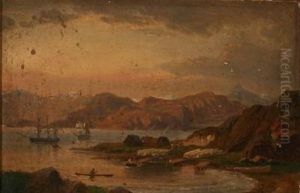 Liner Off The Coast Near A Trading Station Or Settlement (greenland?)