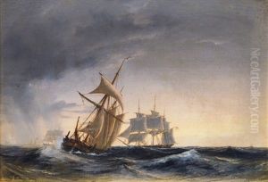 Sailing Ships In Stormy Sea by Daniel Hermann Anton Melbye