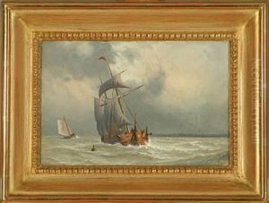 Marine With Sailing Ships On Open Sea by Daniel Hermann Anton Melbye