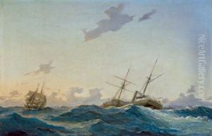 Raddampfer Auf Bewegter See by Daniel Hermann Anton Melbye