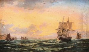 Segelboote Und Ein Dampfsegler Vor Der Steilkuste
