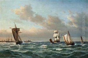 Segelschiffe Im Oresund Vor Schloss Kronborg by Daniel Hermann Anton Melbye