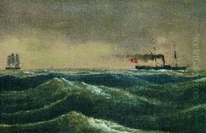 Danischer Raddampfer "christian Viii" by Daniel Hermann Anton Melbye