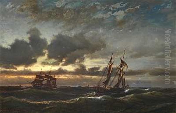Sejlskibe Pa Havet I Skumringen - view 1