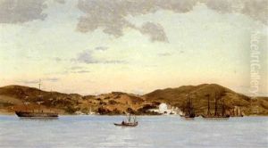 Parti Fra Middelkhavet Med Hvide Bygninger Ved Kysten by Daniel Hermann Anton Melbye