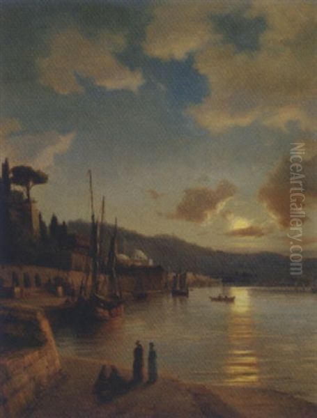 An Oriental Harbour By Moonlight - view 1