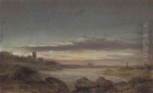 Solnedgang Over Fjordlandskab Med Borgruin by Daniel Hermann Anton Melbye