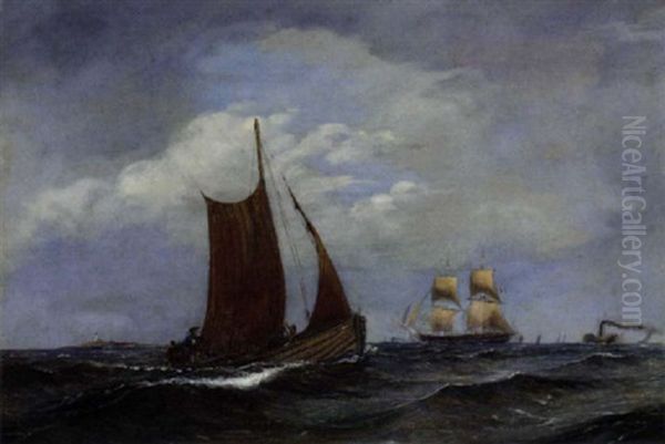 A French Brigantine In Company With A Paddle Steamer And Other Shipping Off A Danish Outpost - view 1