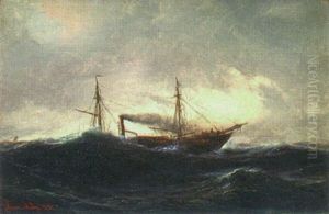 A Sail-assisted Steamship In High Seas by Daniel Hermann Anton Melbye