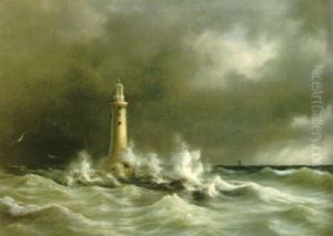 Stormande Hav Vid Fyr by Daniel Hermann Anton Melbye