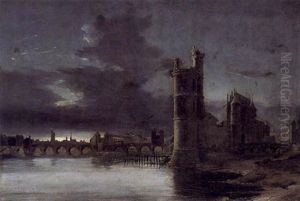Paris Med Tour St. Jaques Og Notre Dame, Aftenstemning by Daniel Hermann Anton Melbye
