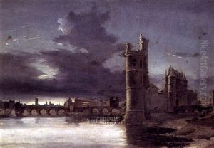 Prospekt Fr Paris Med Middelalderborg I Forgrunden Og Notre Dame Kirken I Baggrunden by Daniel Hermann Anton Melbye