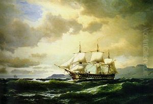 A Screw-powered Three-decker Of The French Navy, Under Sail And Steam Off The Mediterranean Coast