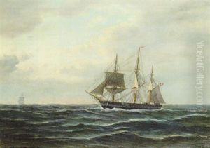 Marine Med Sejlskib by Daniel Hermann Anton Melbye