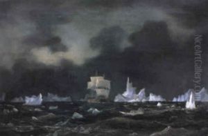 Sejlskibe I Isfyldt Farvand by Daniel Hermann Anton Melbye