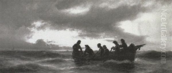 Fishermen In A Rowing Boat At Sunset - view 1