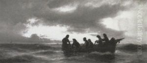 Fishermen In A Rowing Boat At Sunset