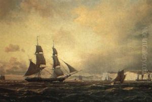 Danish Brig And Other Shipping Off Dover At Sunset